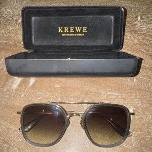 Krewe Austin Square Aviator Sunglasses - Titanium and Bottle Green
